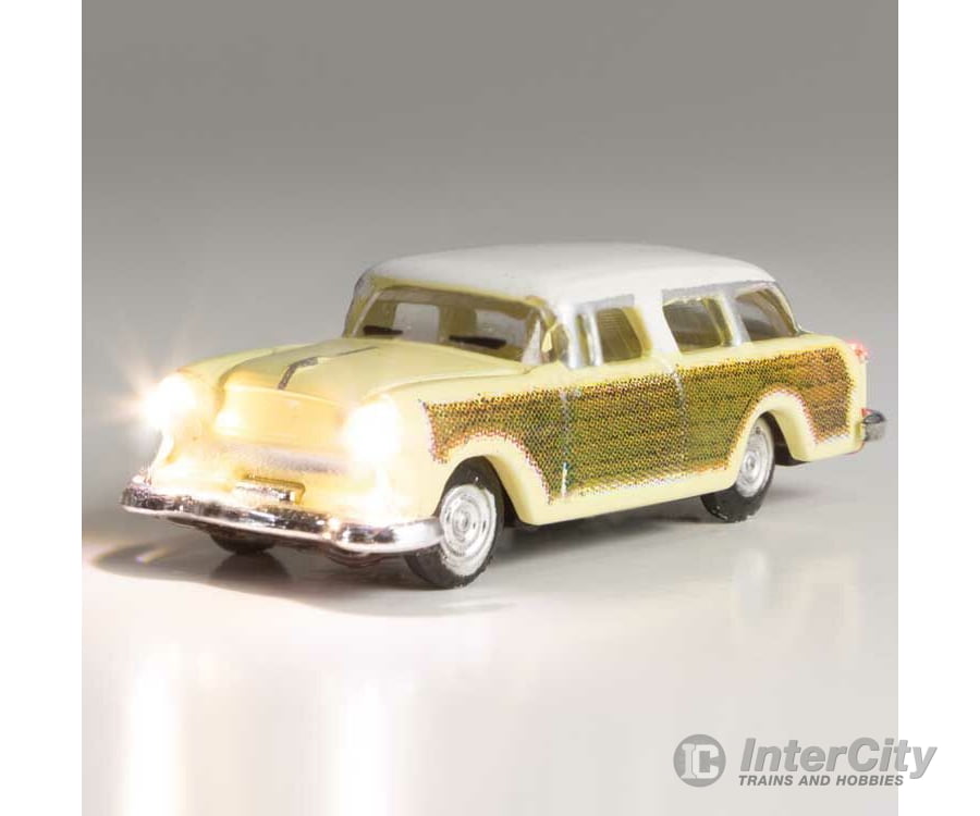 Woodland Scenics 5619 Station Wagon - Just Plug(R) Lighted Vehicle -- Yellow with Wood Sides Cars & Trucks