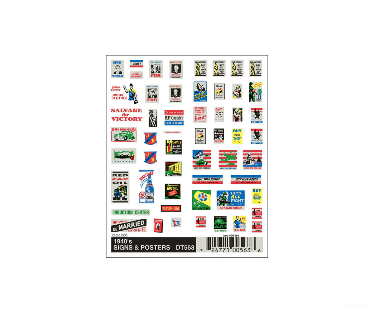 Woodland Scenics 563 Decal - 1940’S Signs & Posters Decals