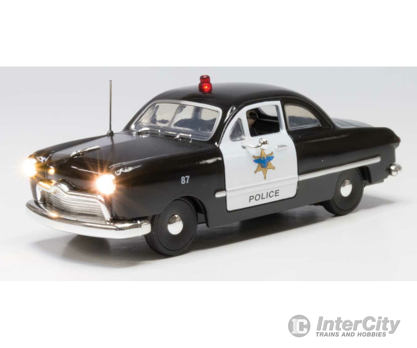 Woodland Scenics 5973 Police Car - Just Plug(R) Lighted Vehicle -- Black White Cars & Trucks