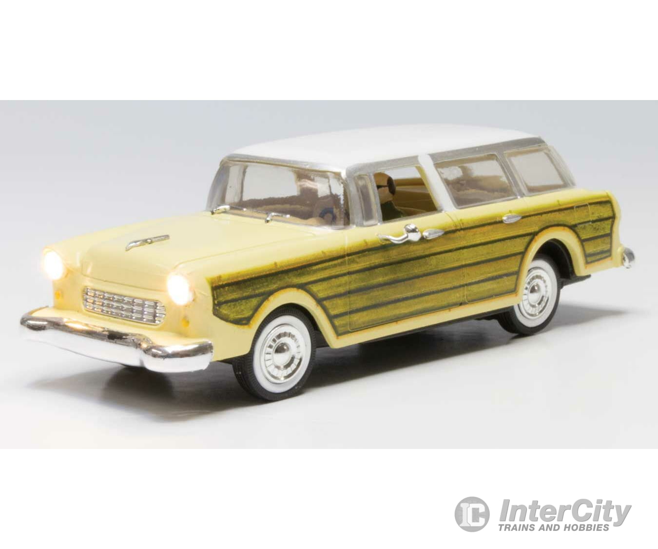 Woodland Scenics 5979 Station Wagon - Just Plug(R) Lighted Vehicle -- Yellow with Wood Sides Cars & Trucks