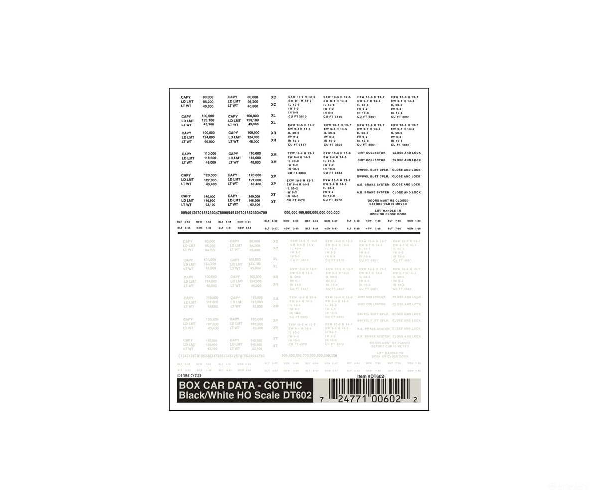 Woodland Scenics 602 Decal - Boxcar Data Gothic Decals