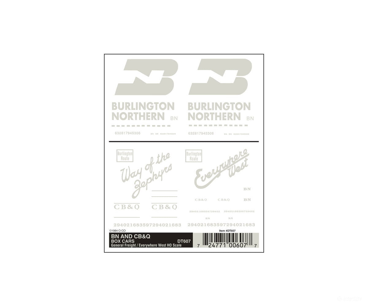 Woodland Scenics 607 Decal - Boxcars Bn/ Cb&Q (Ho) Decals
