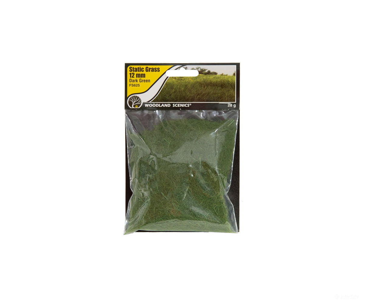 Woodland Scenics 625 Static Grass - Field System Dark Green 1/2’ 12Mm Fibers & Applicators
