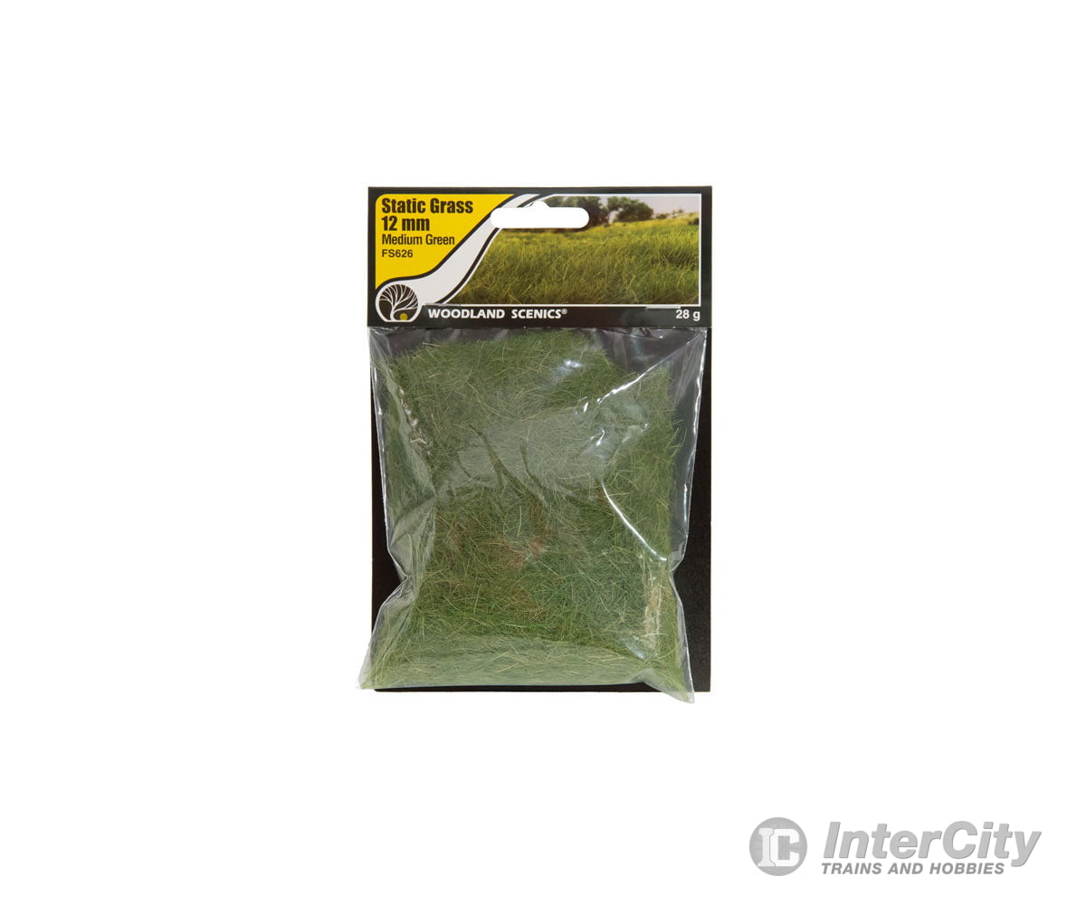 Woodland Scenics 626 Static Grass - Field System Medium Green 1/2’ 12Mm Fibers & Applicators