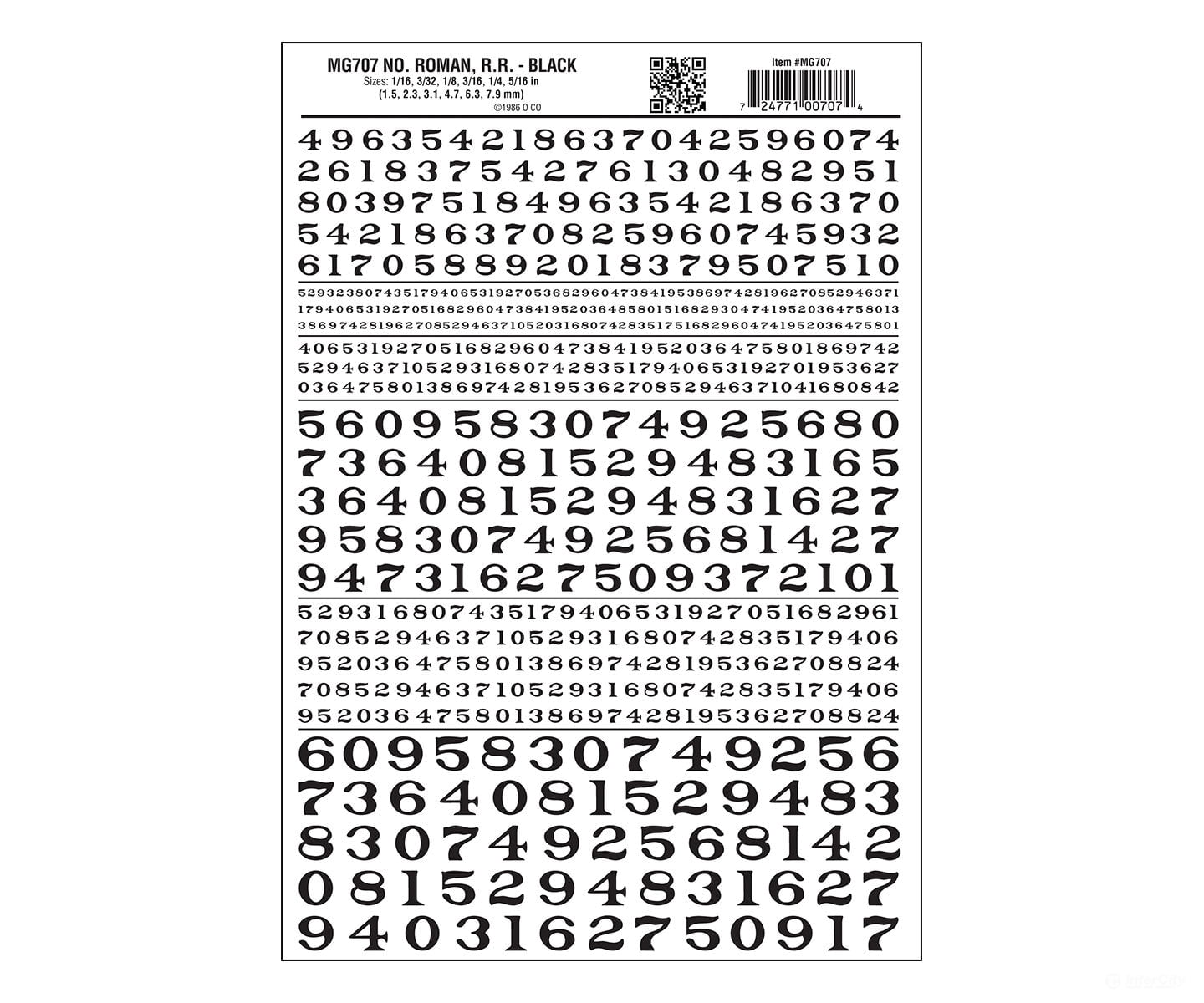 Woodland Scenics 707 Dry Transfer Numbers - Railroad Roman 1/16 3/32 1/8 3/16 1/4 & 5/16’ - -