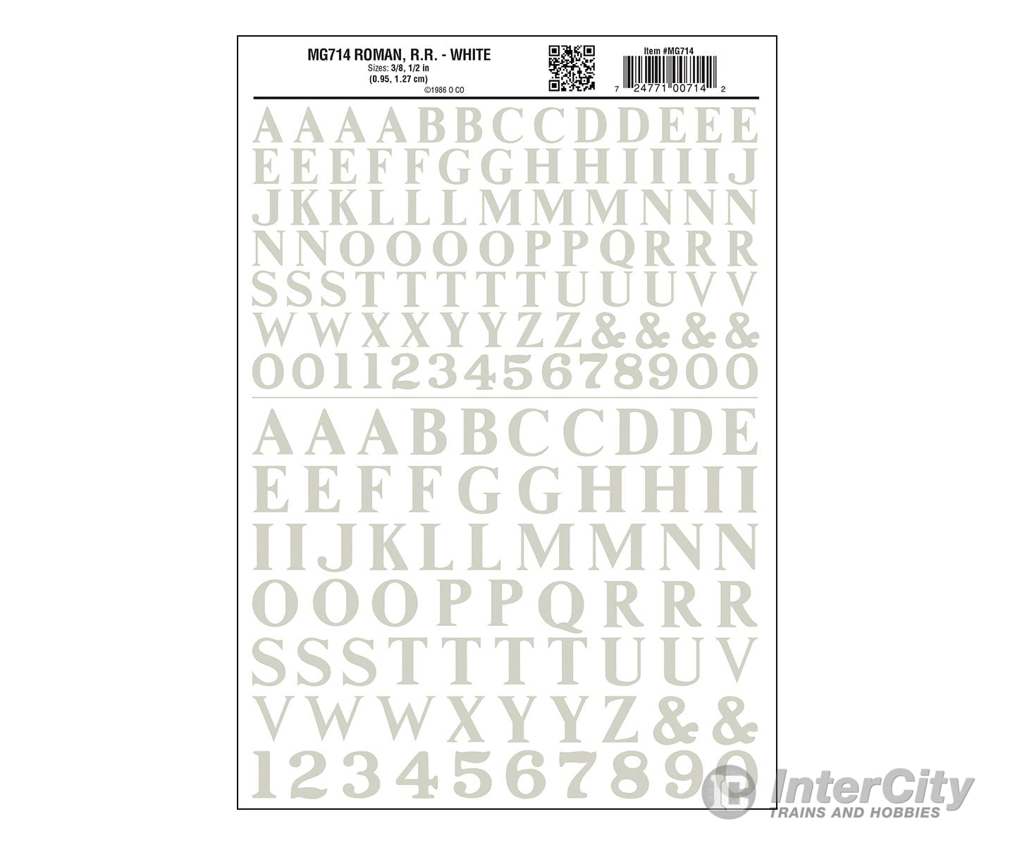 Woodland Scenics 714 Dry Transfer Alphabet & Numbers - Railroad Roman (3/8 1/2’) - - White Decals