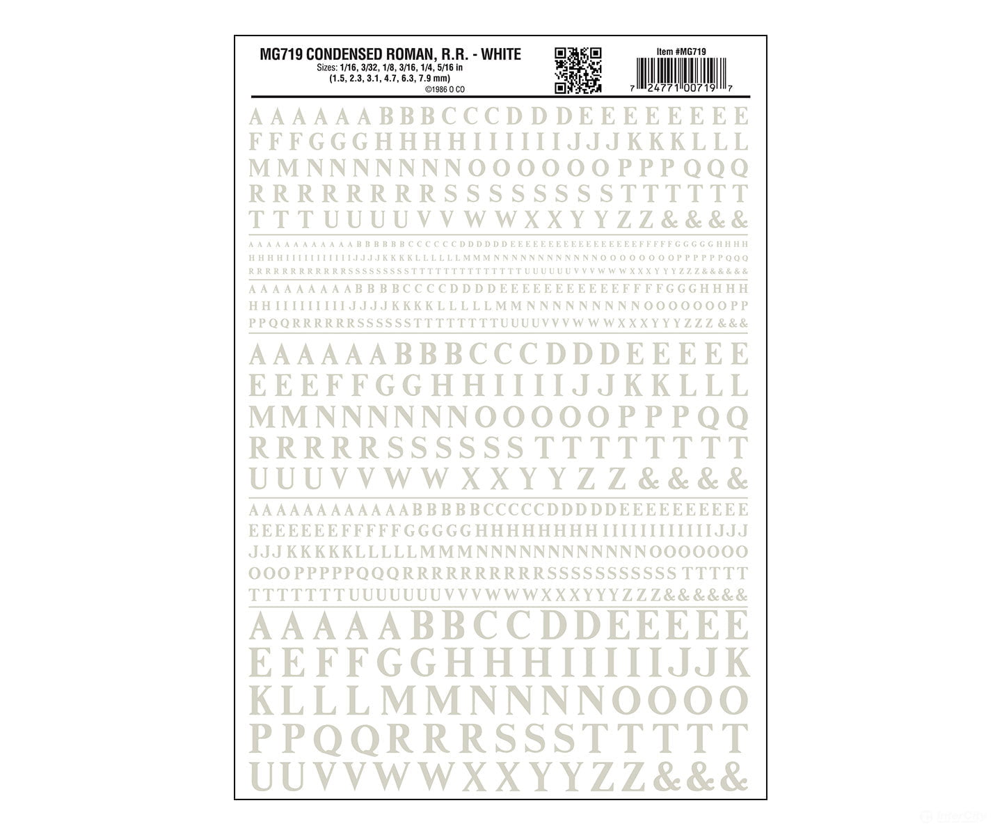 Woodland Scenics 719 Dry Transfer Alphabet & Numbers - Condensed Railroad Roman - - White Decals