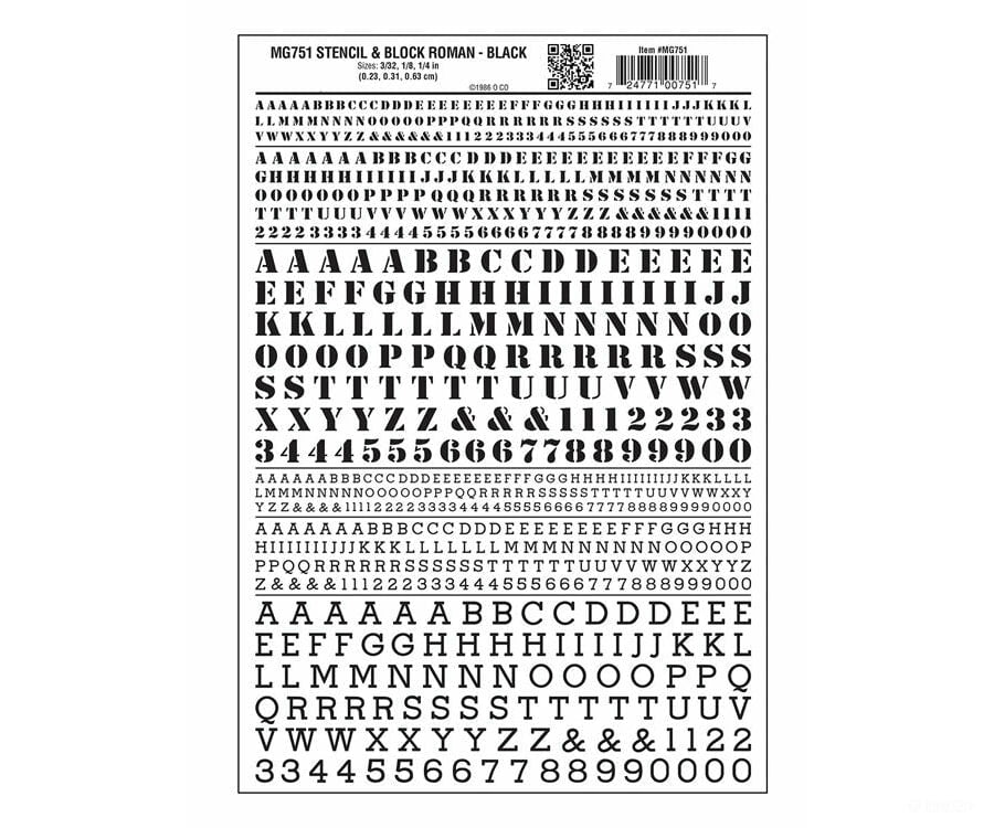 Woodland Scenics 751 Dry Transfer Alphabet & Numbers - Stencil/Block Roman - - Black Decals