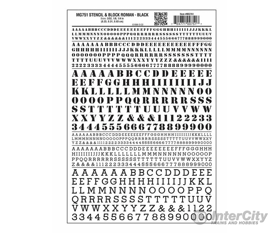 Woodland Scenics 751 Dry Transfer Alphabet & Numbers - Stencil/Block Roman - - Black Decals