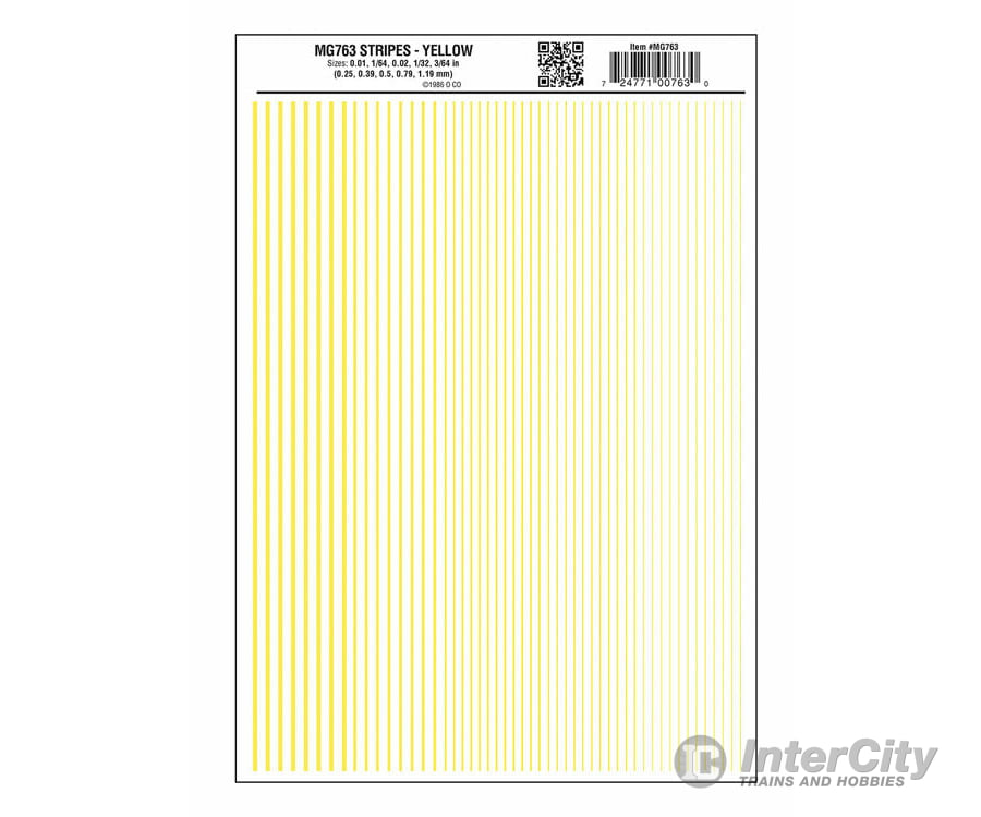 Woodland Scenics 763 Dry Transfer Stripes - .010 1/64.022 1/32 & 3/64’ Wide - - Yellow Decals