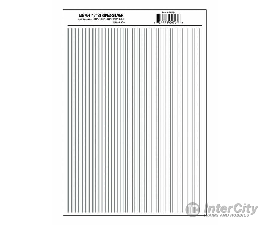 Woodland Scenics 764 Dry Transfer Stripes - .010 1/64.022 1/32 & 3/64’ Wide - - Silver Decals