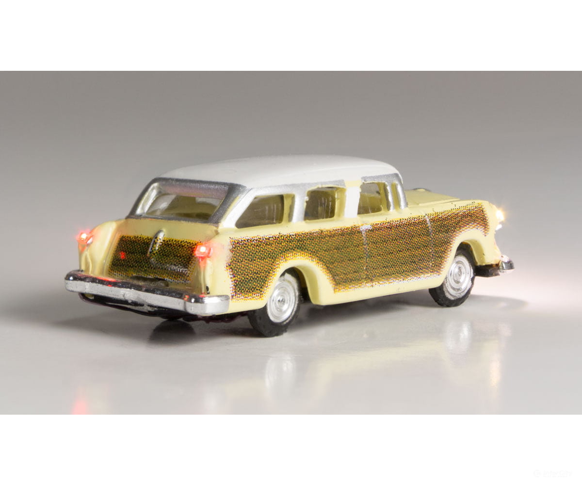 Woodland Scenics 5619 Station Wagon - Just Plug(R) Lighted Vehicle - - Yellow With Wood Sides Cars