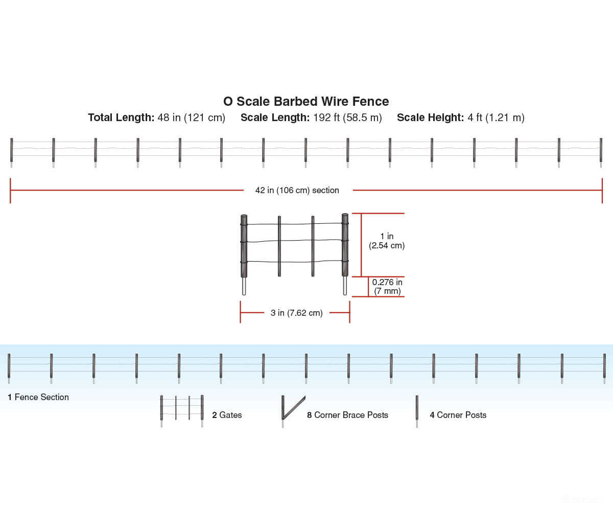 Woodland Scenics 3000 Barbed Wire Fence - Kit With Gates Hinges & Planter Pins Total Scale Length: