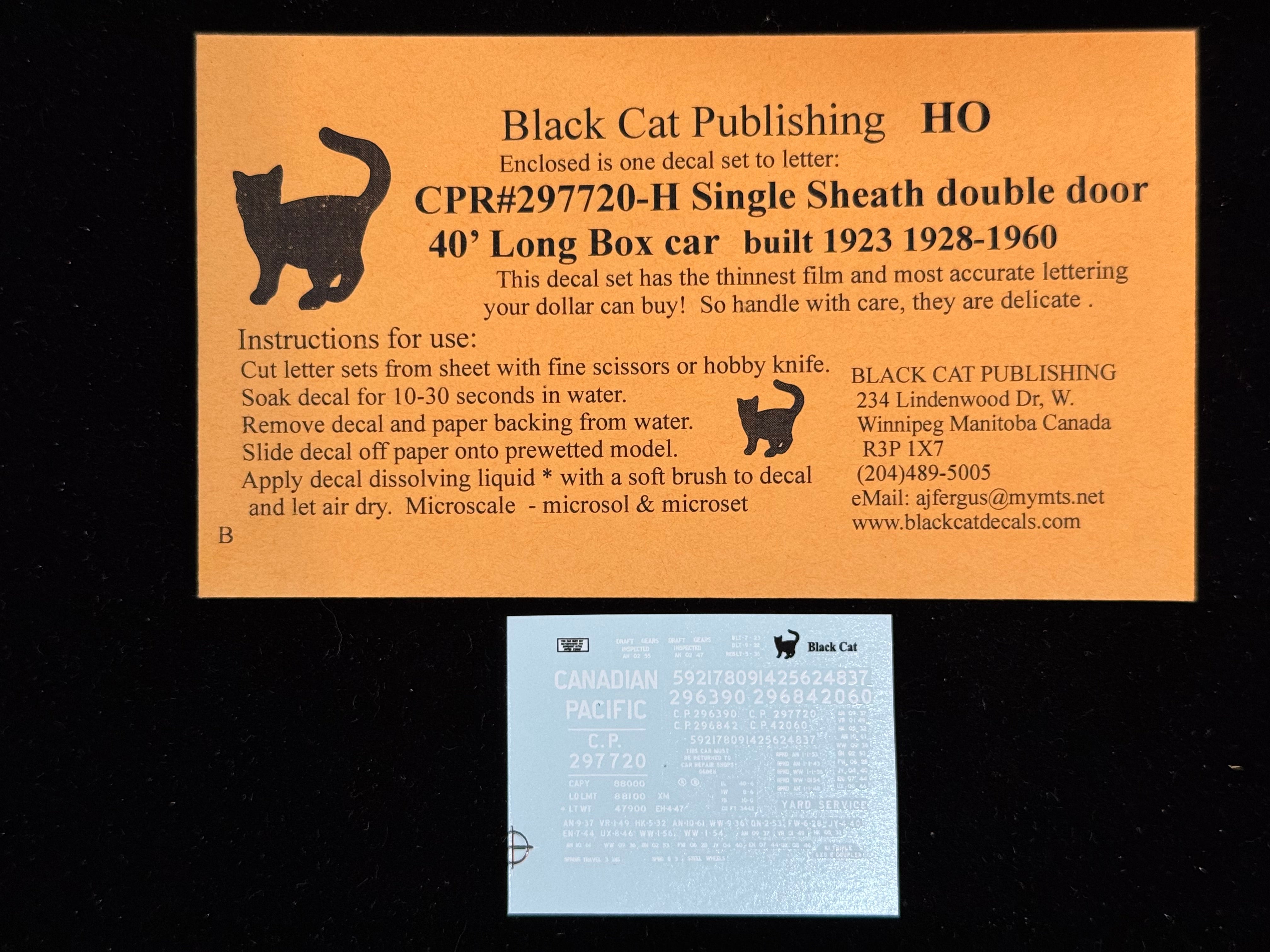 Black Cat Decals CPR297720-H HO Single Sheath Double Door 40' Long Box Car 1928-1960