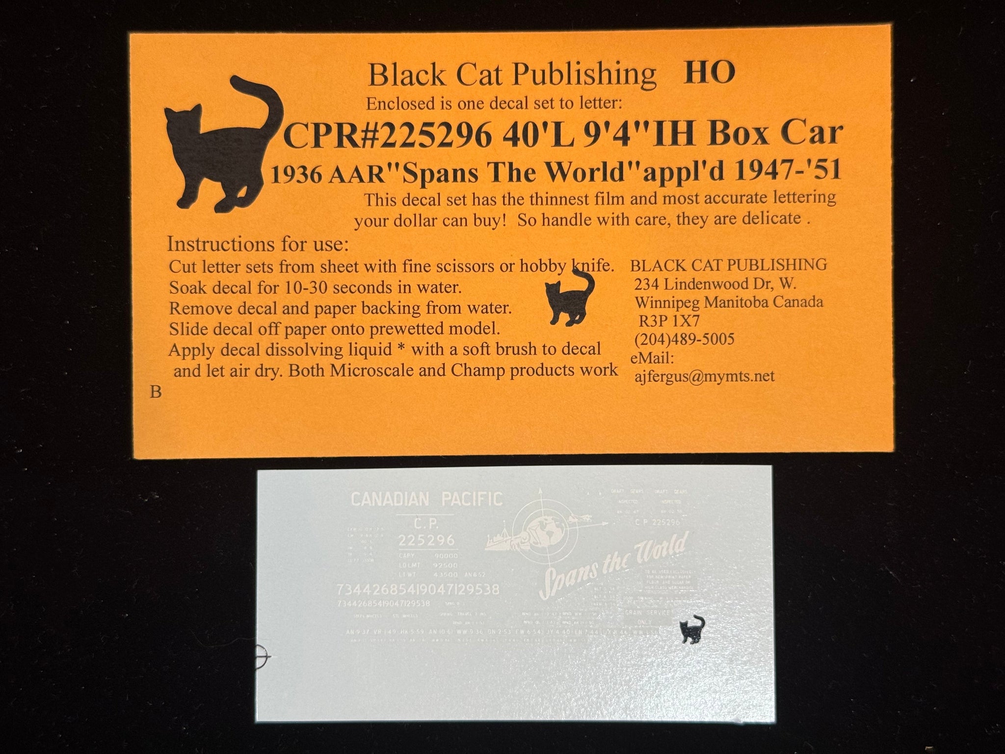 Black Cat Decals CPR225296-H HO 40'L 9'4" IH Box Car 1936 AAR "Spans The World" 1947-51