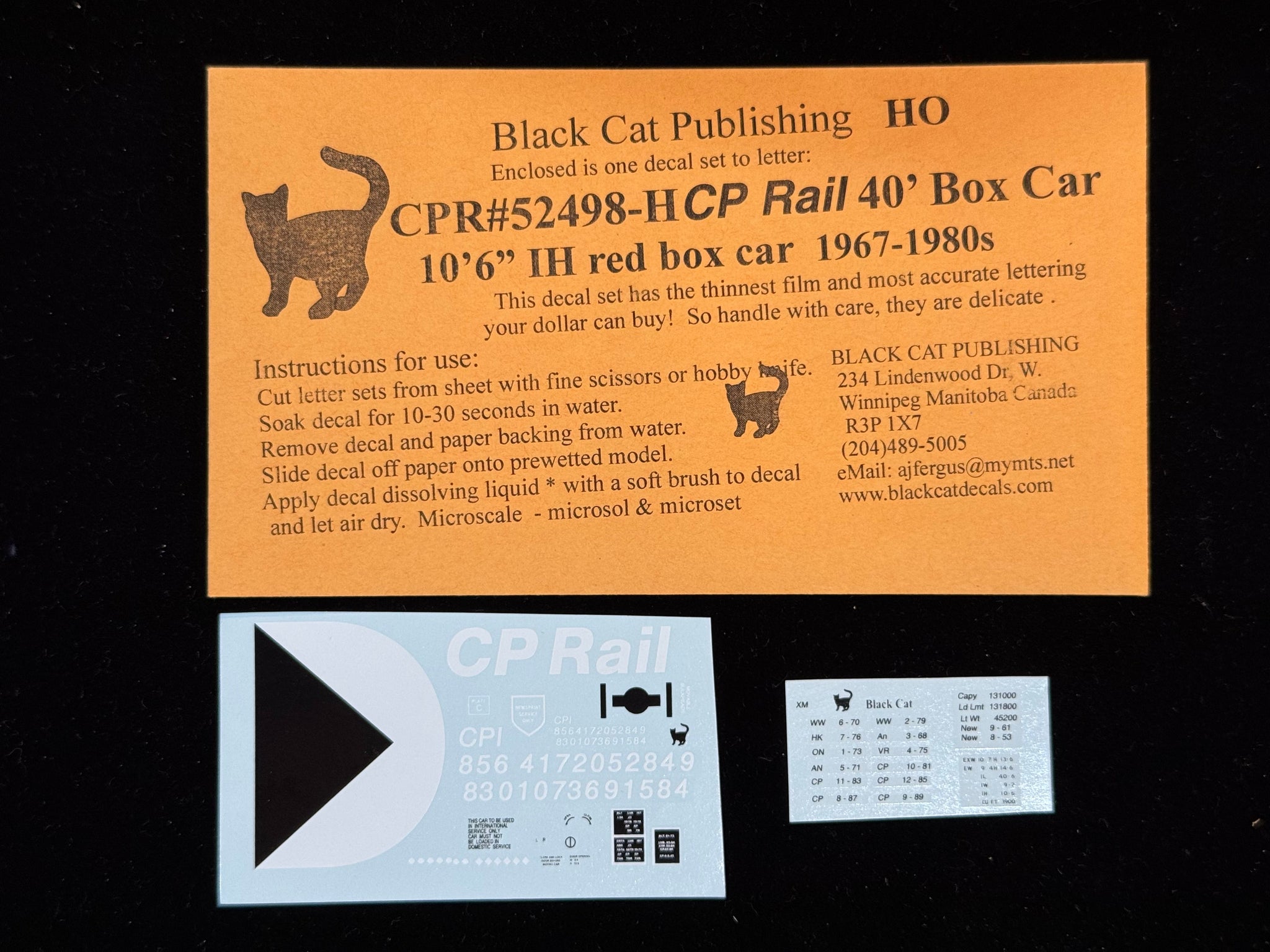 Black Cat Decals CPR52498-H HO CP Rail 40' Box Car 10'6" IH Red Box Car 1967-1980's