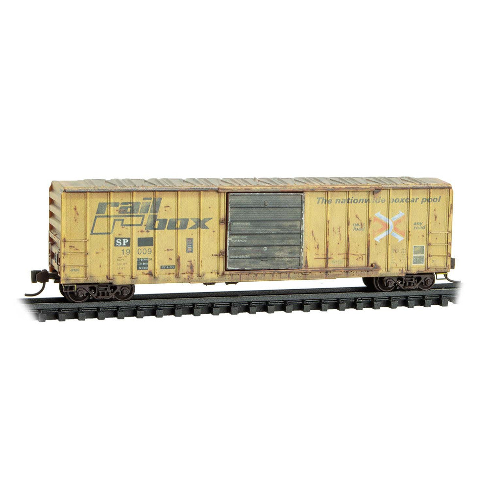 Micro Trains N 2544441 50' Rib-Side Single-Door Boxcar No Roofwalk - Southern Pacific #19009 (Weathered, Ex-Railbox, yellow, black, #5 in Series)