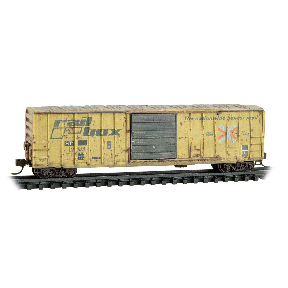 Micro Trains N 2544441 50' Rib-Side Single-Door Boxcar No Roofwalk - Southern Pacific #19009 (Weathered, Ex-Railbox, yellow, black, #5 in Series)