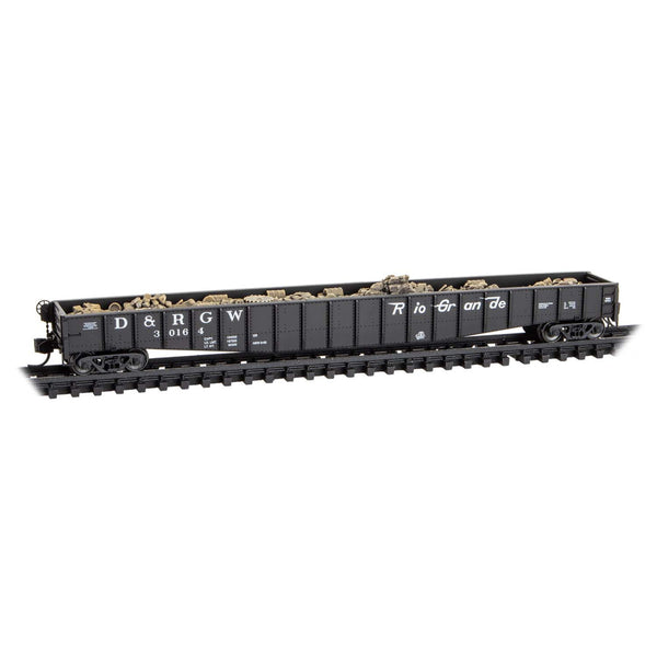 Micro Trains N 10700130 65' Mill Gondola with Drop Ends & Scrap Load - Denver & Rio Grande Western #30164 (black, Flying Grande)