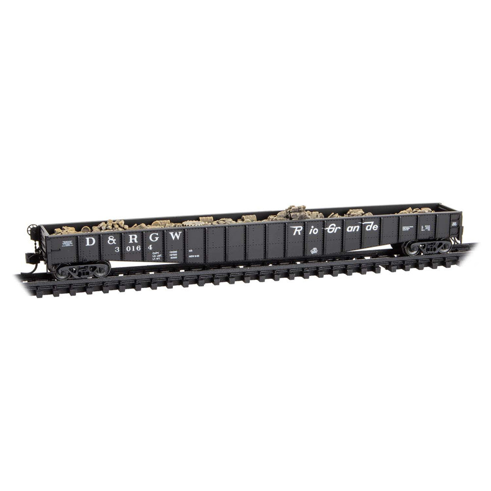 Micro Trains N 10700130 65' Mill Gondola with Drop Ends & Scrap Load - Denver & Rio Grande Western #30164 (black, Flying Grande)