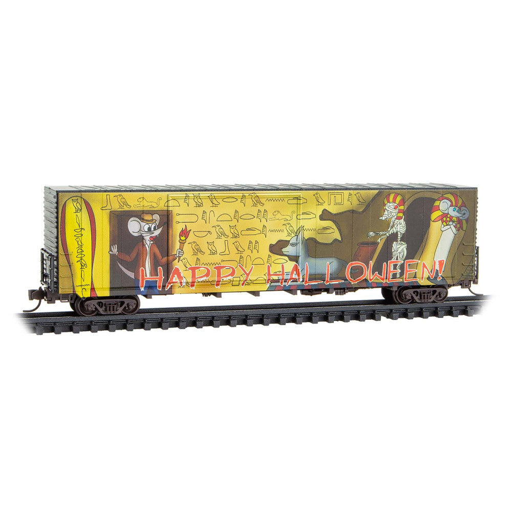 Micro Trains N 10200853 Modified 60' Excess-Height Double-Door Boxcar - 2025 Micro-Mouse Halloween (tan, black)