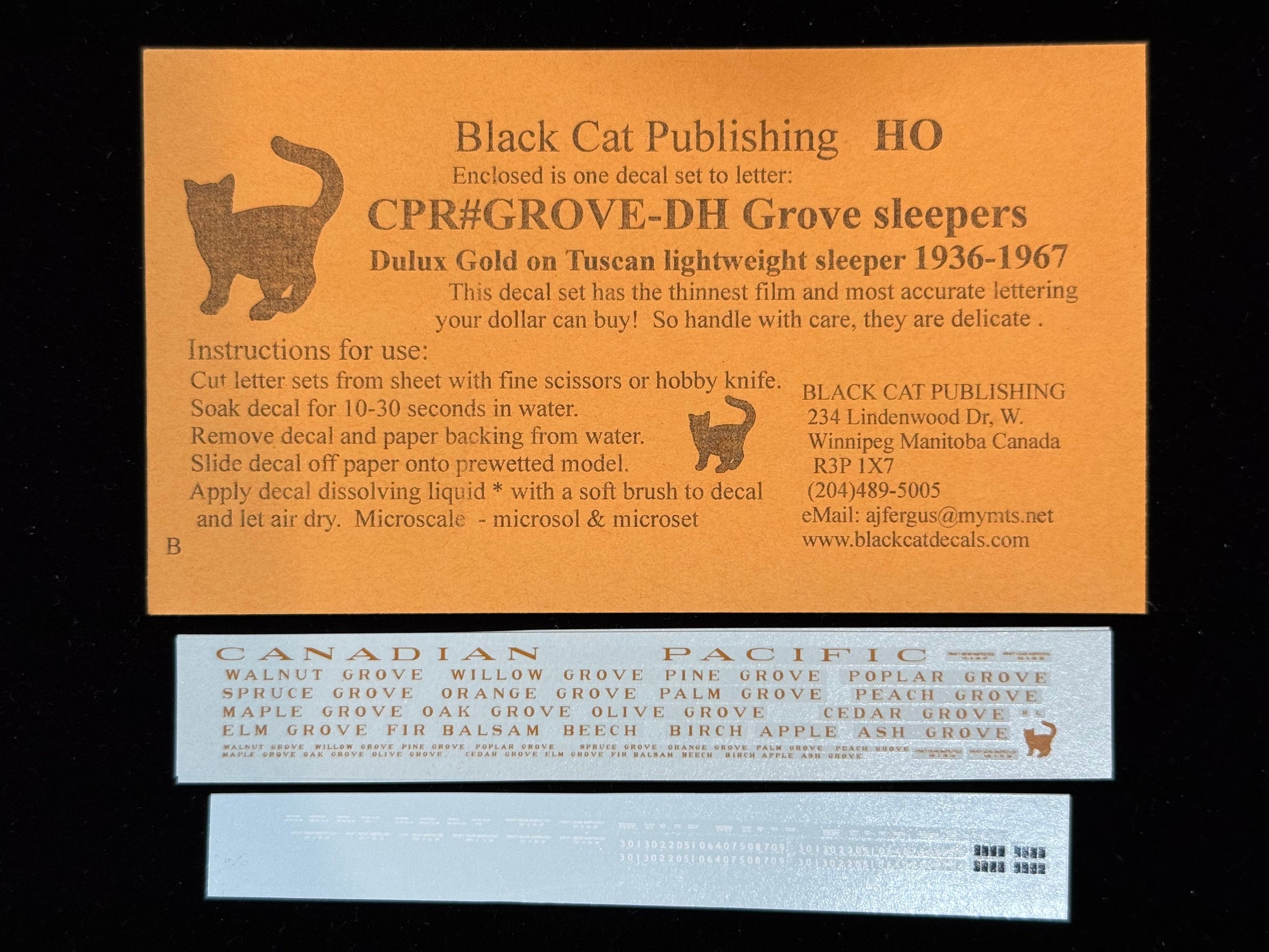 Black Cat Decals CPRGrove-DH HO Grove Sleepers Dulux Gold on Tuscan Lightweight Sleeper 1936-1967