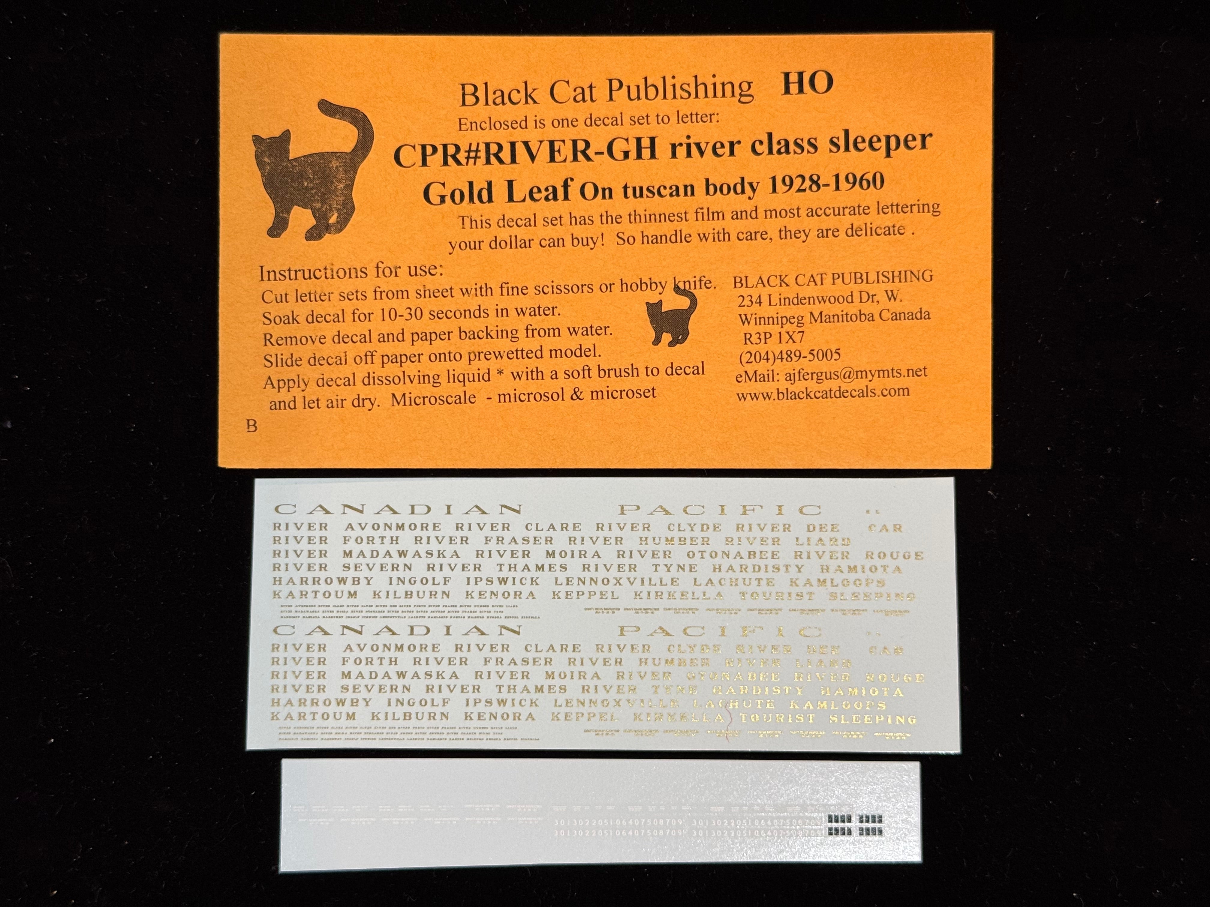 Black Cat Decals CPRRiver-GH HO River Class Sleepers Gold Leaf on Tuscan 1928-1960