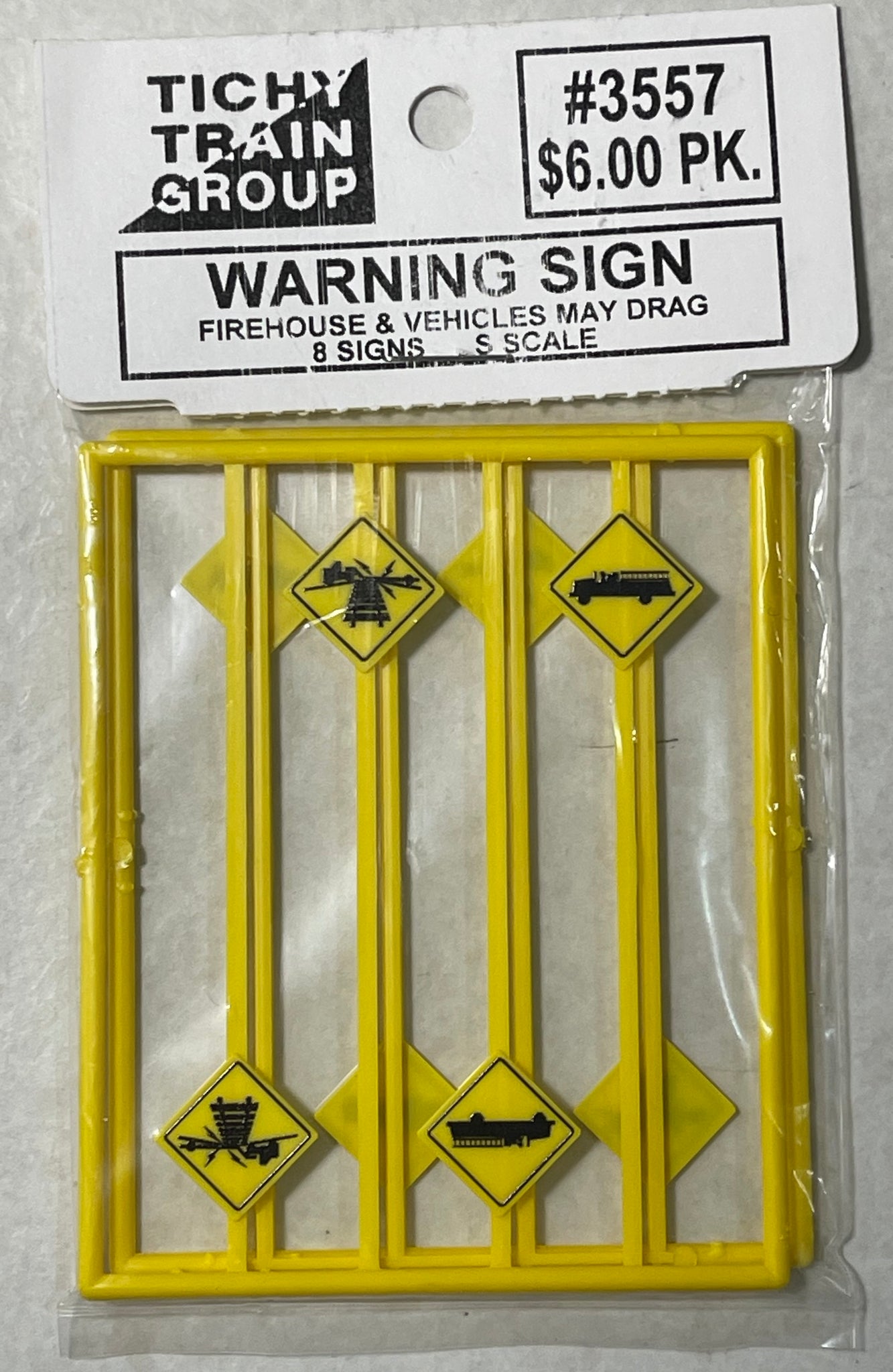 Tichy Train Group 3557 Warning Signs - Firehouse/Vehicle May Drag- pkg(8)