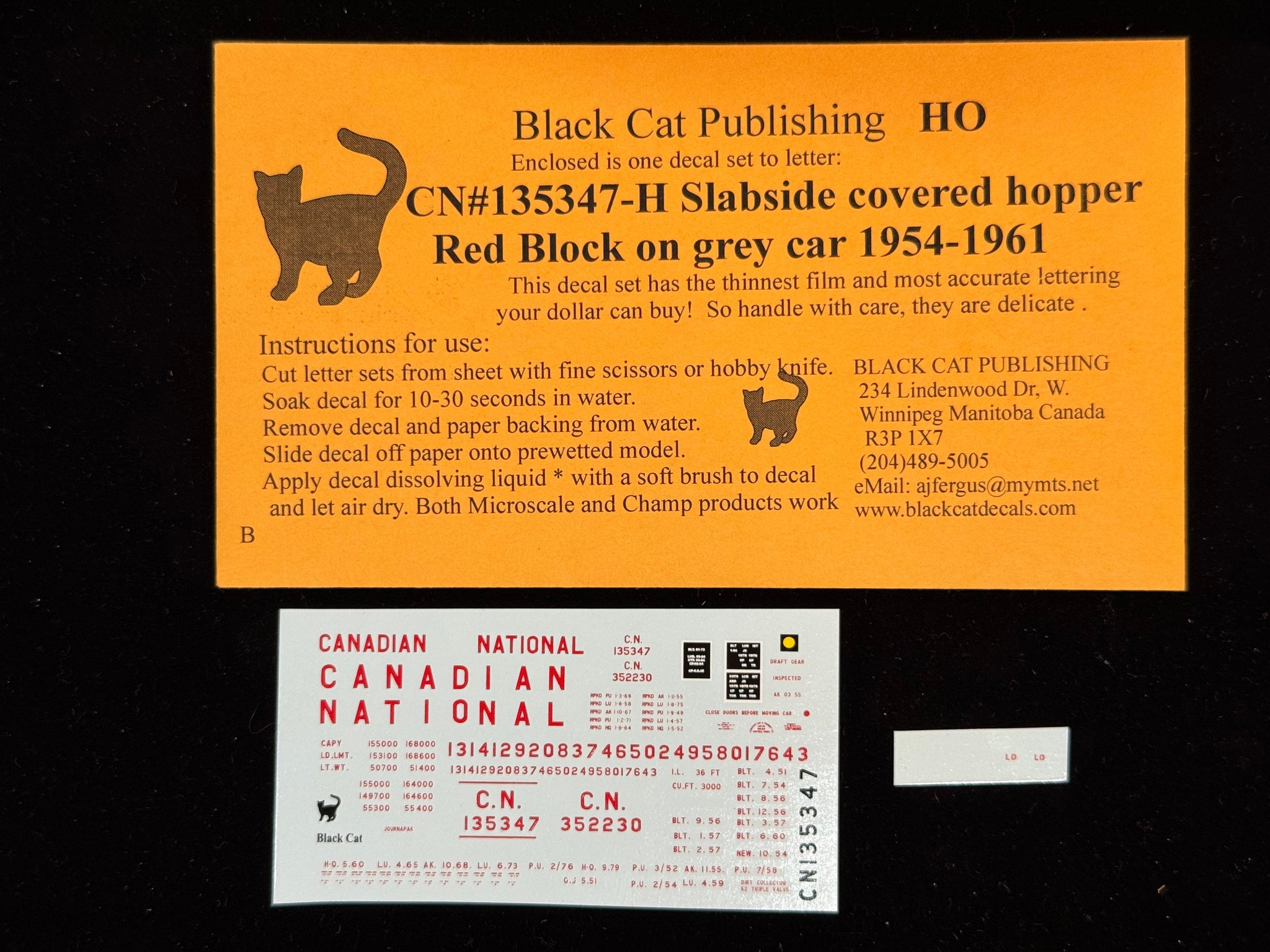 Black Cat Decals CNR135347-H HO CNR Slabside Covered Hopper Red Block on Grey Car 1954-1961