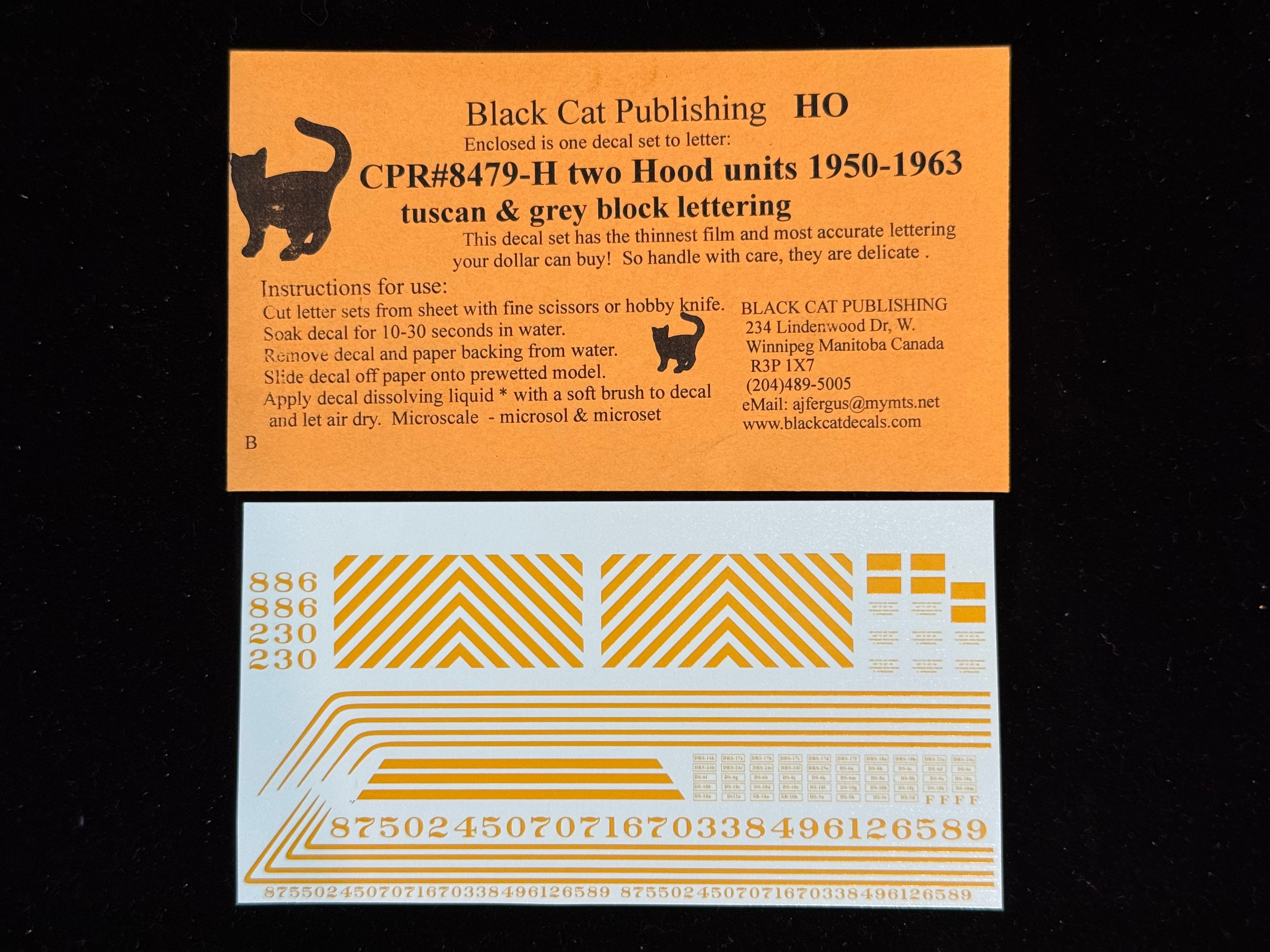 Black Cat Decals CPR8479-H HO Two Hood Units Tuscan & Grey Block lettering 1950-1963