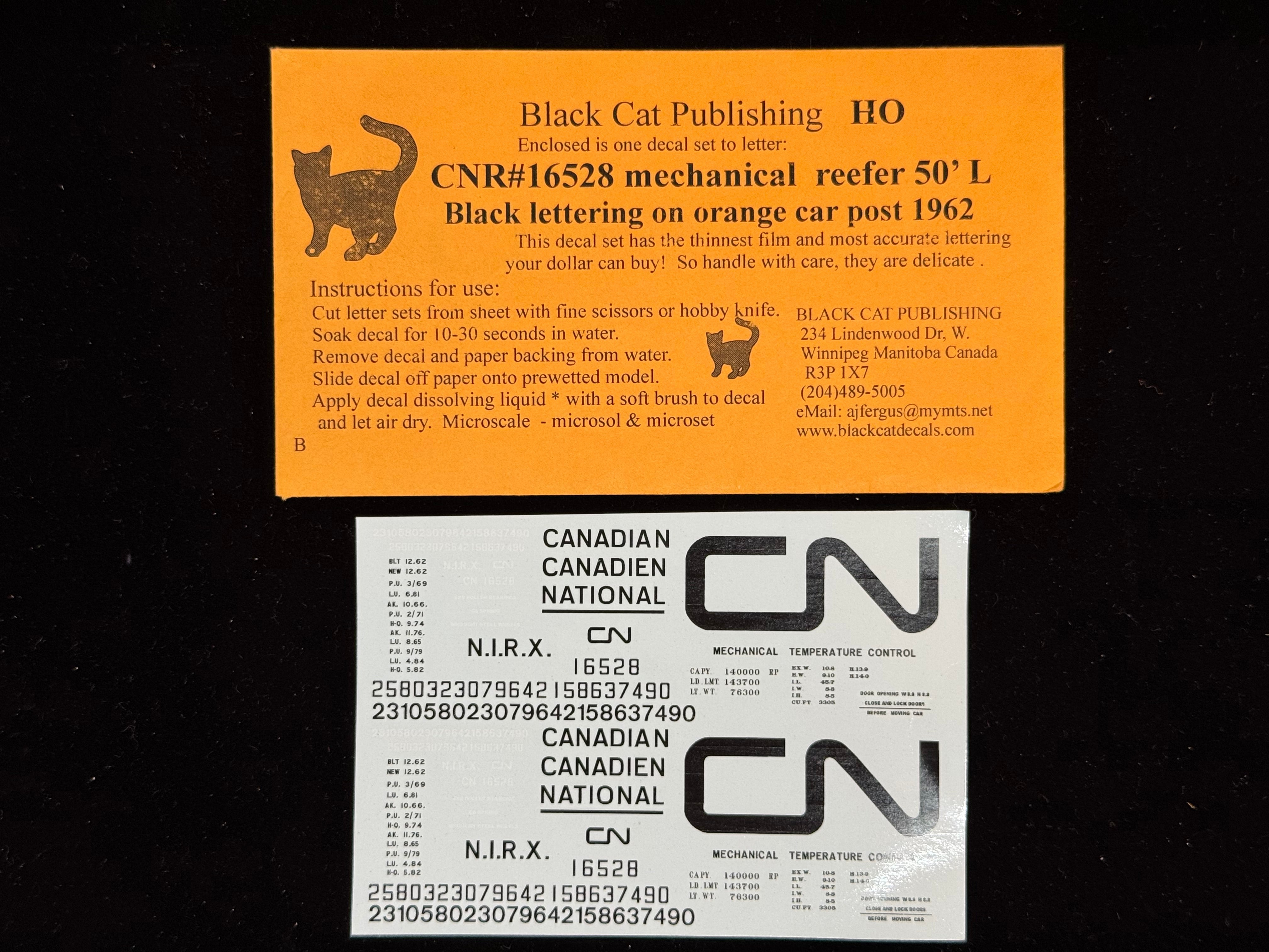 Black Cat Decals CNR16528-H HO Mechanical Reefer 50' L Black Lettering on Orange Car Post 1962