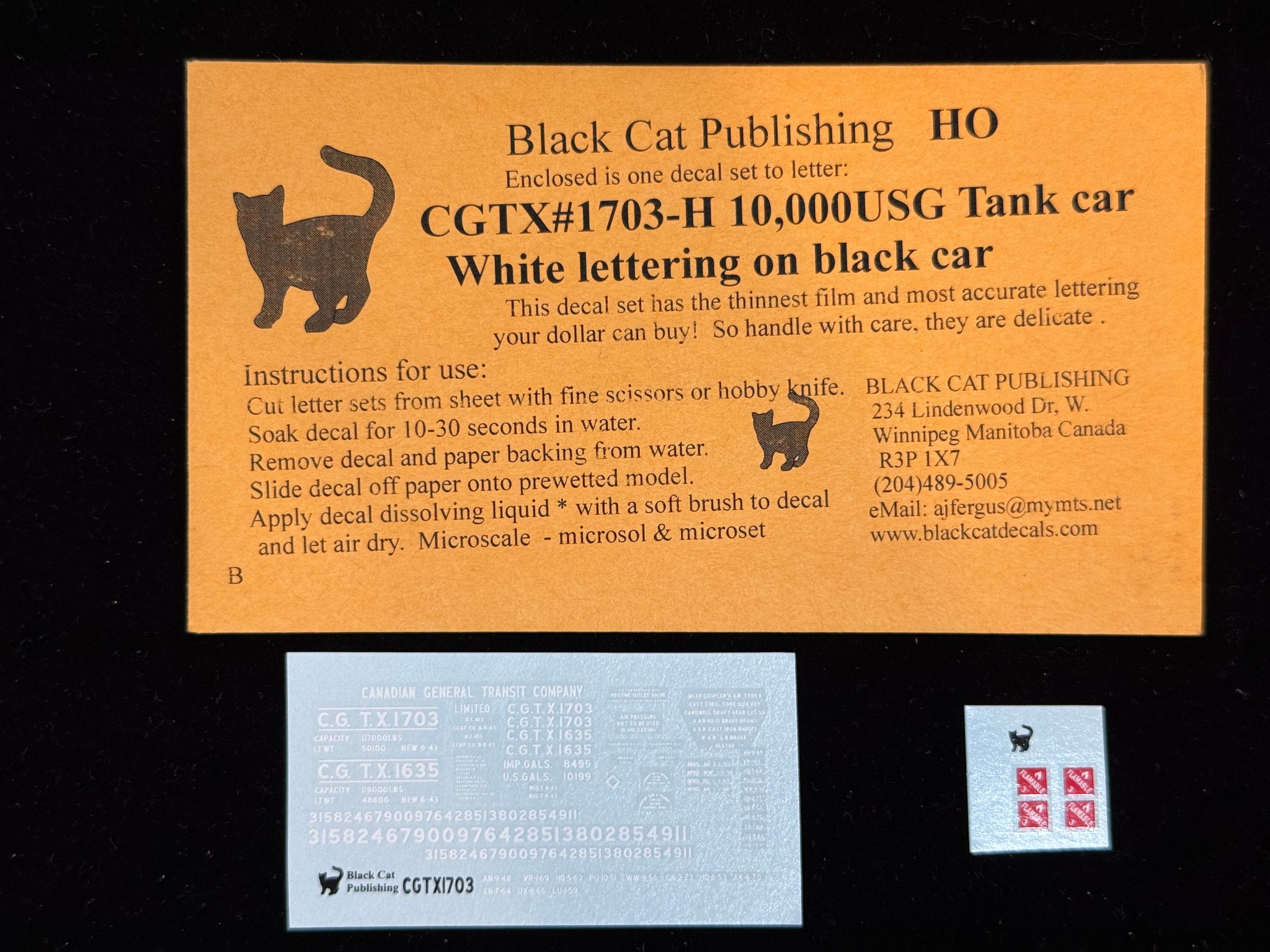 Black Cat Decals CGTX1703-H HO 10K USG Tank Car White Lettering on Black Car