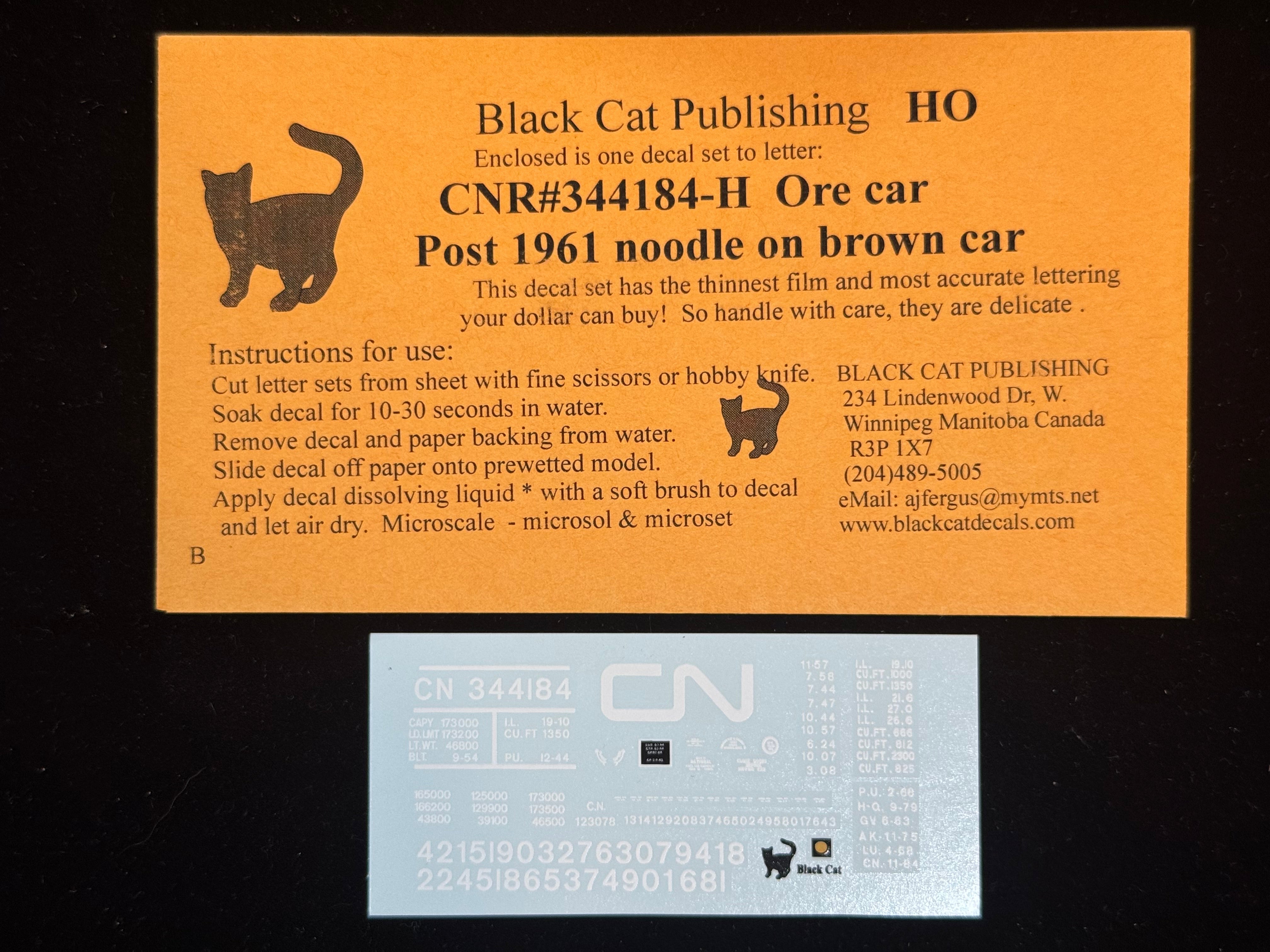 Black Cat Decals CNR344184-H HO Ore Car Post 1961 Noodle on Brown Car