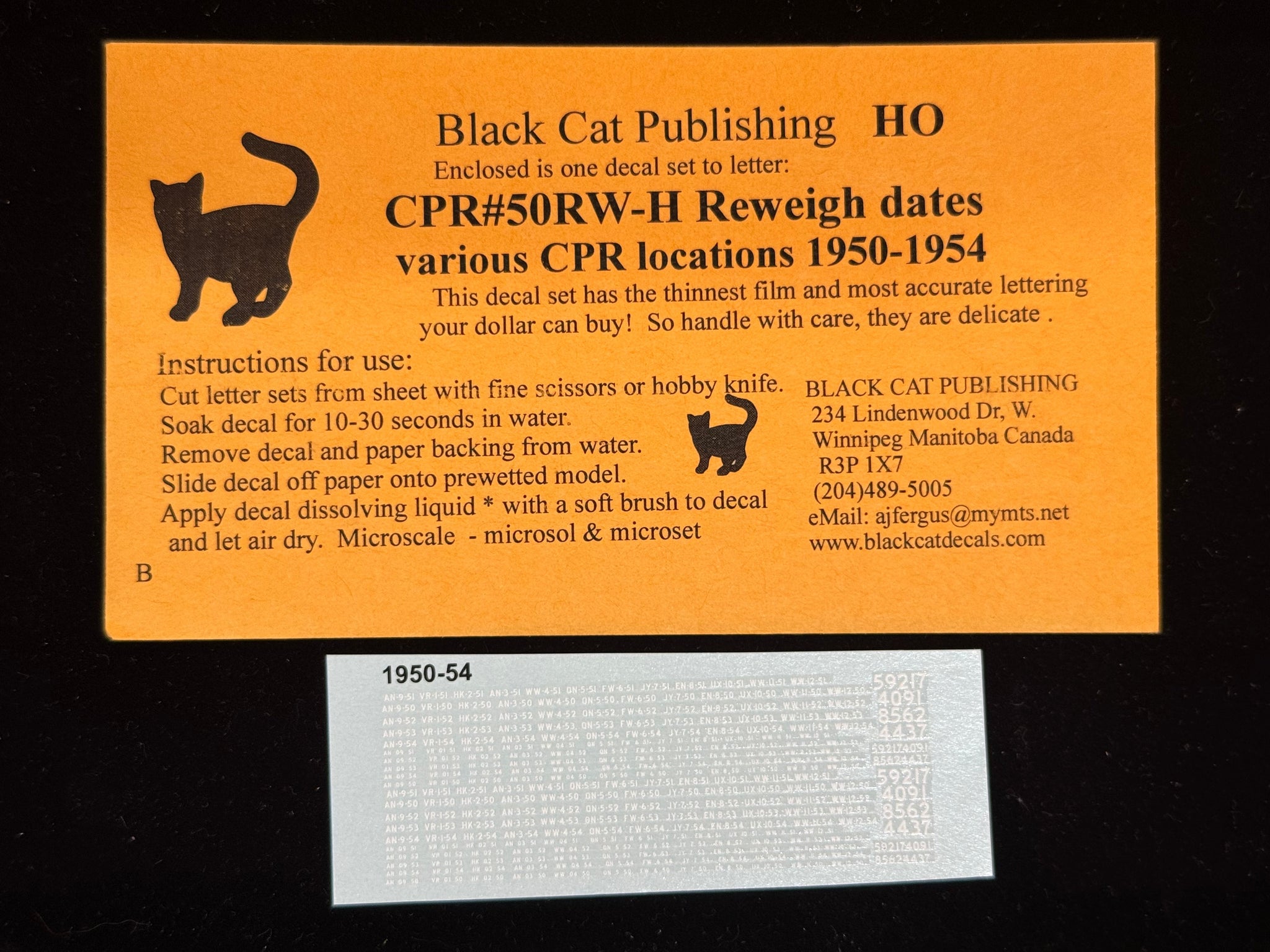 Black Cat Decals CPR50RW-H Reweigh Dates Various CPR Locations 1950-1954