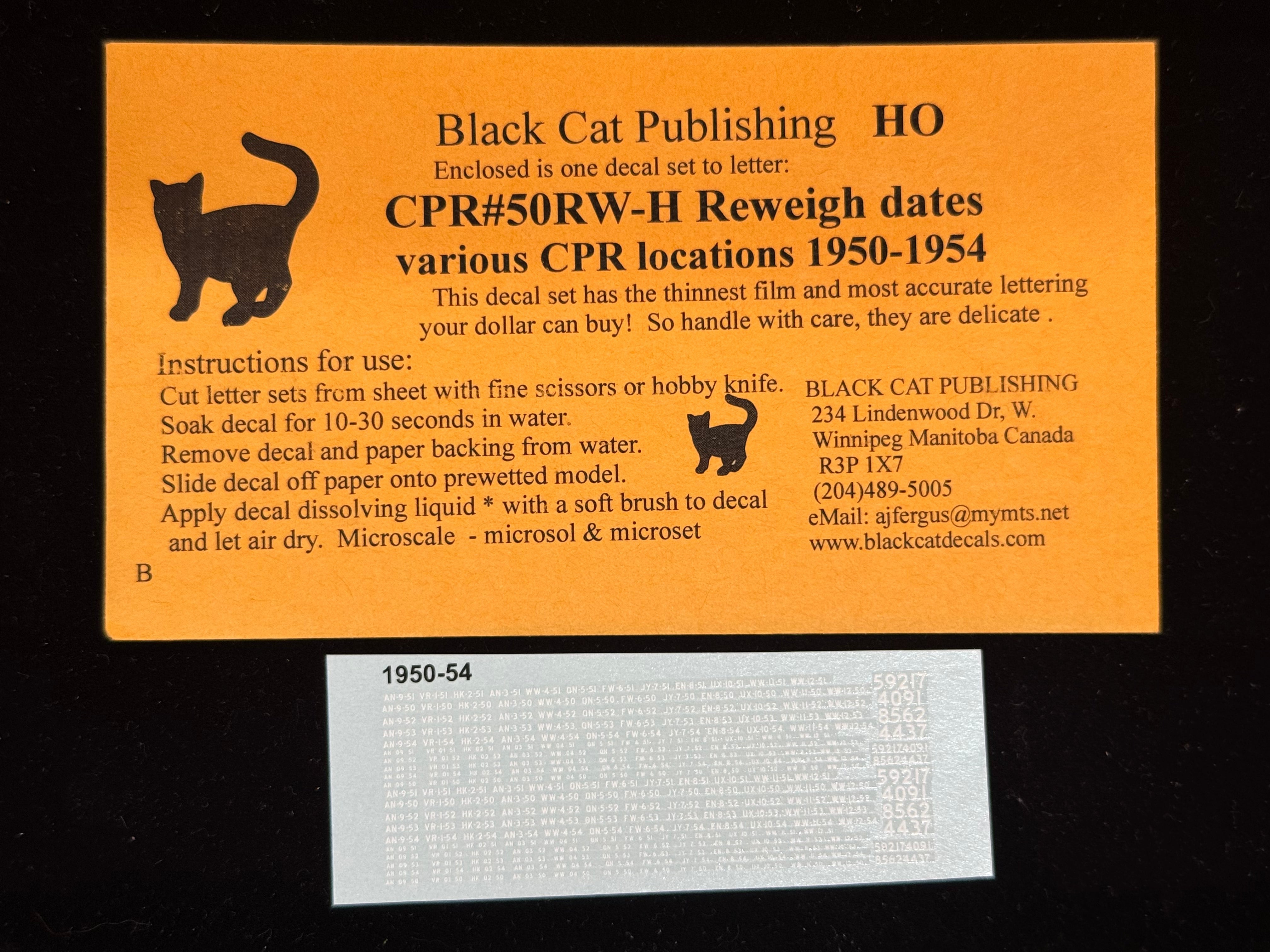 Black Cat Decals CPR50RW-H Reweigh Dates Various CPR Locations 1950-1954