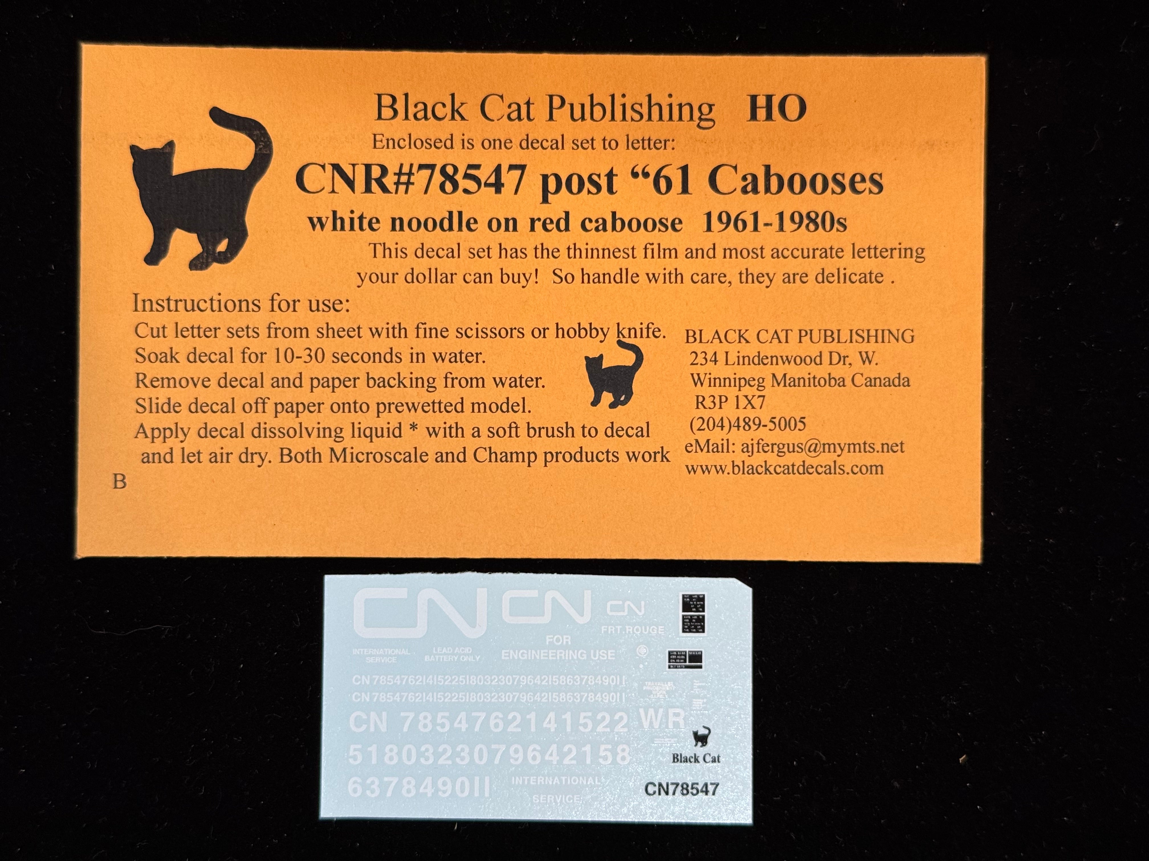 Black Cat Decals CNR78547-H HO Post 1961 Caboose White Noodle on Red Caboose 1961-1980's