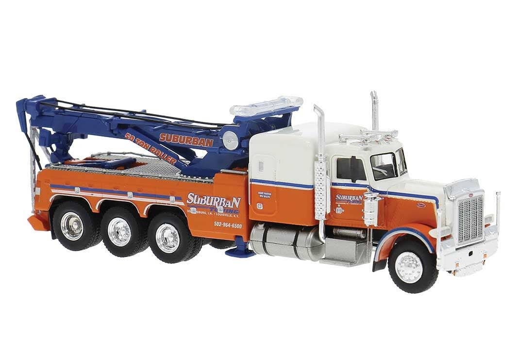 Brekina HO 86277 Peterbilt 359 Heavy-Duty Tow Truck - Assembled - Suburban (orange, blue, white)