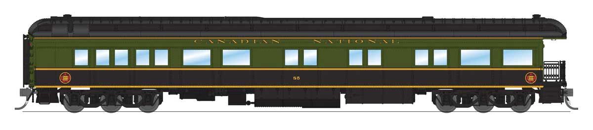 Broadway Limited Imports HO 8952 Heavyweight Business Car Observation - Canadian National #85 (1950s Scheme, green, black, yellow)
