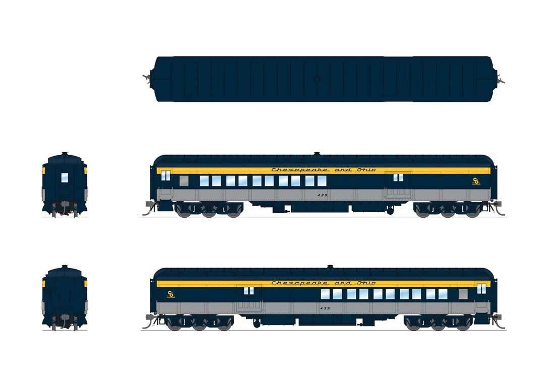 Broadway Limited Imports HO 9100 Heavyweight 5-Car Set - Combine, 3 P70 Coach, Business Car Set - Chesapeake & Ohio (blue, gray, yellow)