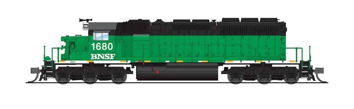 Broadway Limited Imports N 9463 EMD SD40-2 Low Nose - Sound and DCC - Paragon4 - BNSF Railway #1686 (Ex-BN Cascade Green, black, white)