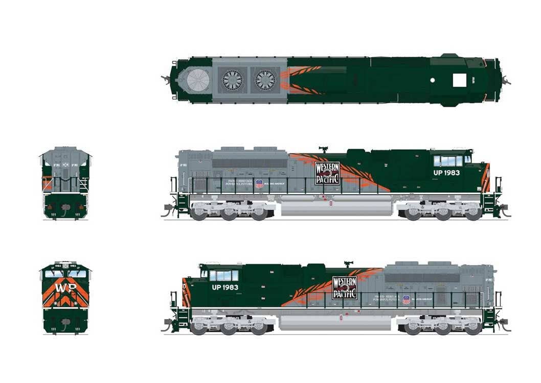Broadway Limited Imports HO 9781 EMD SD70ACe - Standard DC - Stealth Series - Union Pacific #1983 (Western Pacific Heritage, green, silver)