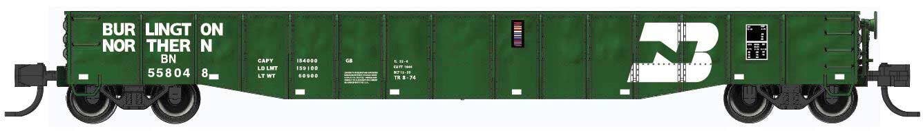 Bluford Shops N 52100 52'6" 15-Panel Mill Gondola - Lightly Dented Sides - Burlington Northern #558048 (Cascade Green, white, Large Logo)