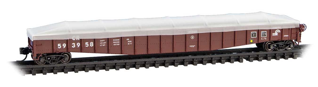 Micro Trains N 10700140 65' Mill Gondola with Drop Ends & Tarp Load Cover Kit - Conrail #593958 (Boxcar Red)