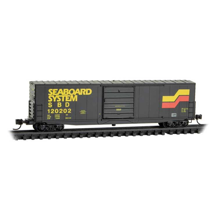 Micro Trains N 18000335 50' Boxcar with 10' Door, No Roofwalk, Short Ladders - Seaboard System SBD #120202 (black, yellow, red)