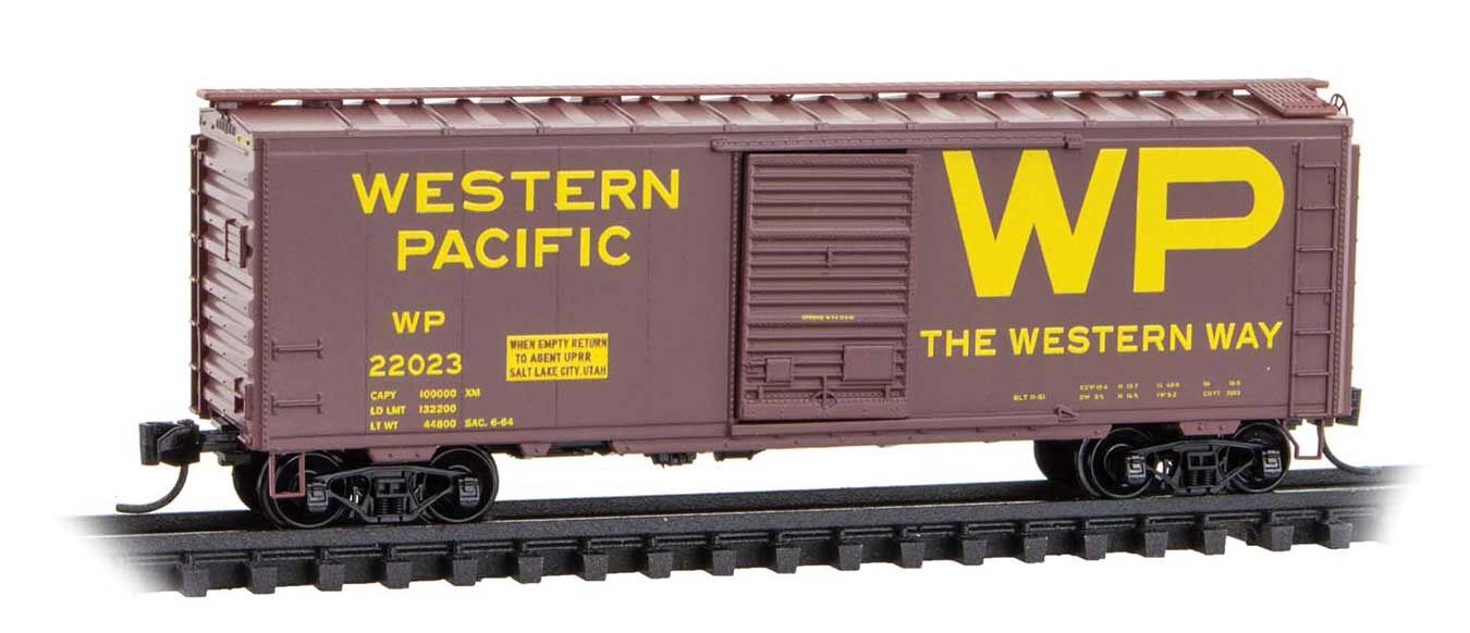 Micro Trains N 2000517 40' Single-Door Boxcar - Western Pacific #22023 (Boxcar Red, yellow, Block Western Way Slogan)