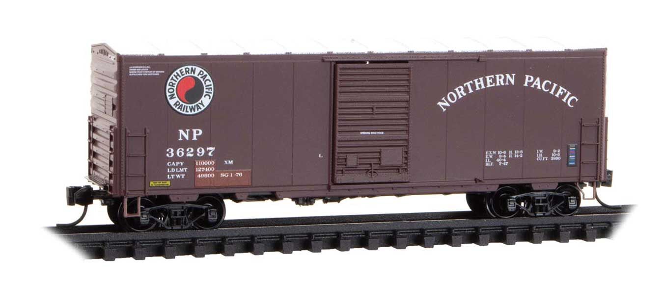 Micro Trains N 2400600 40' Single-Door Boxcar No Roofwalk - Northern Pacific #36297 (Boxcar Red, white, red, black, Monad Logo)