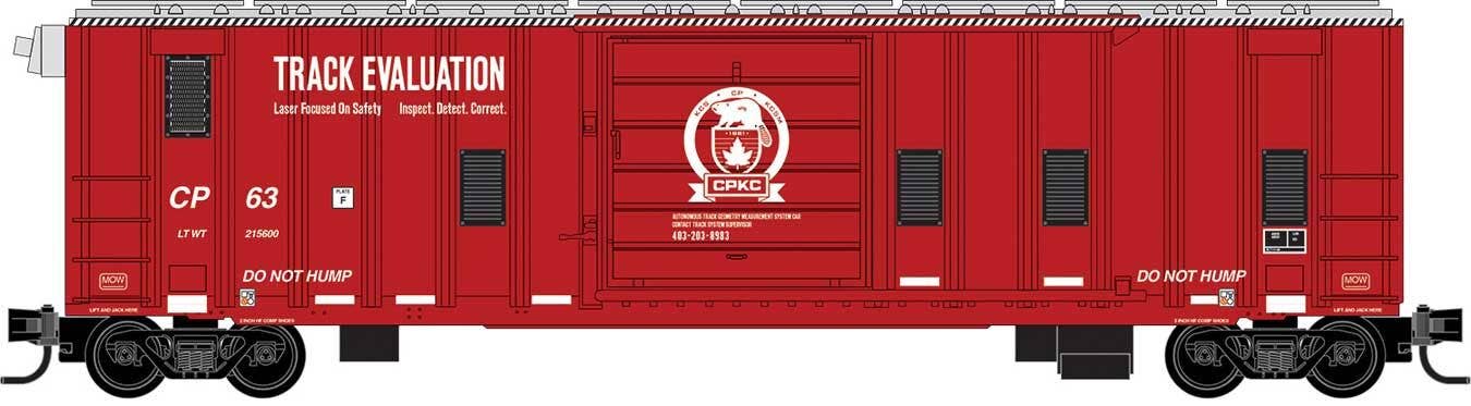 Micro Trains N 2500366 50' Rib-Side Track Inspection Car, No Roofwalk - Canadian Pacific Kansas City CPKC CP #63 (red, silver, white)