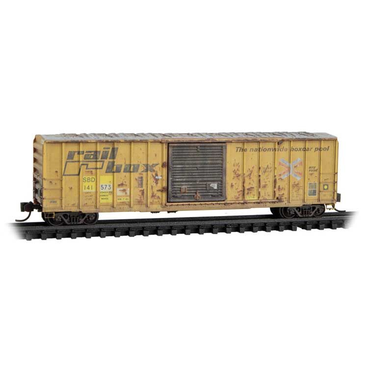 Micro Trains N 2544445 50' Rib-Side Single-Door Boxcar No Roofwalk - Seaboard System SBD #141573 (Weathered, Ex-RBOX Patch, yellow, Series #9)
