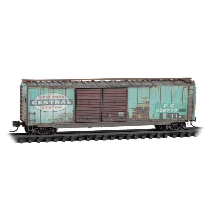Micro Trains N 3444510 50' Double-Door Boxcar - Penn Central #208770 (Weathered, Patched, Ex-NYC, Jade Green, Series #4)