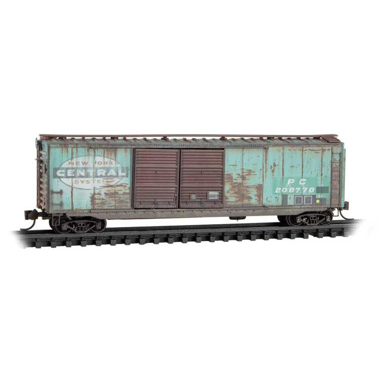Micro Trains N 3444510 50' Double-Door Boxcar - Penn Central #208770 (Weathered, Patched, Ex-NYC, Jade Green, Series #4)